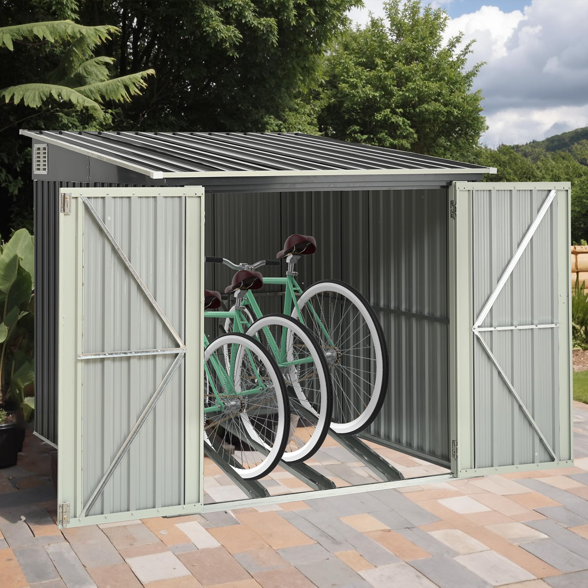 Amazon | 自転車倉庫 3台用 スタンド搭載 屋外物置 スチール 施錠可能